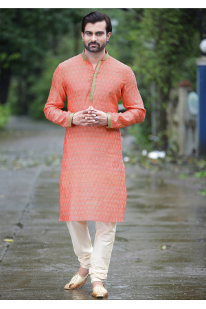 Pink Color Self Jacquard And Art Silk Fabric Kurta Set